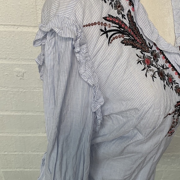 Zara Embroidered Striped Cotton Bell Sleeve Wrap Blouse size Large - Picture 4 of 6